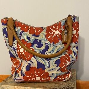 Relic by Fossil burnt orange and Blue Floral Shoulder Bag, smudging on bottom